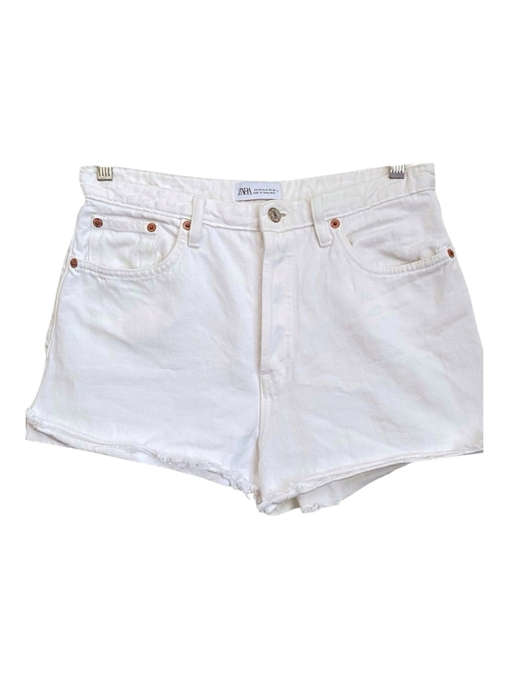 Zara White Denim Shorts Size 8 Raw Hem High Rise Summer Casual